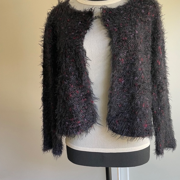 Soft Black Tinsel Knit Cropped Sweater Jacket - Picture 1 of 14